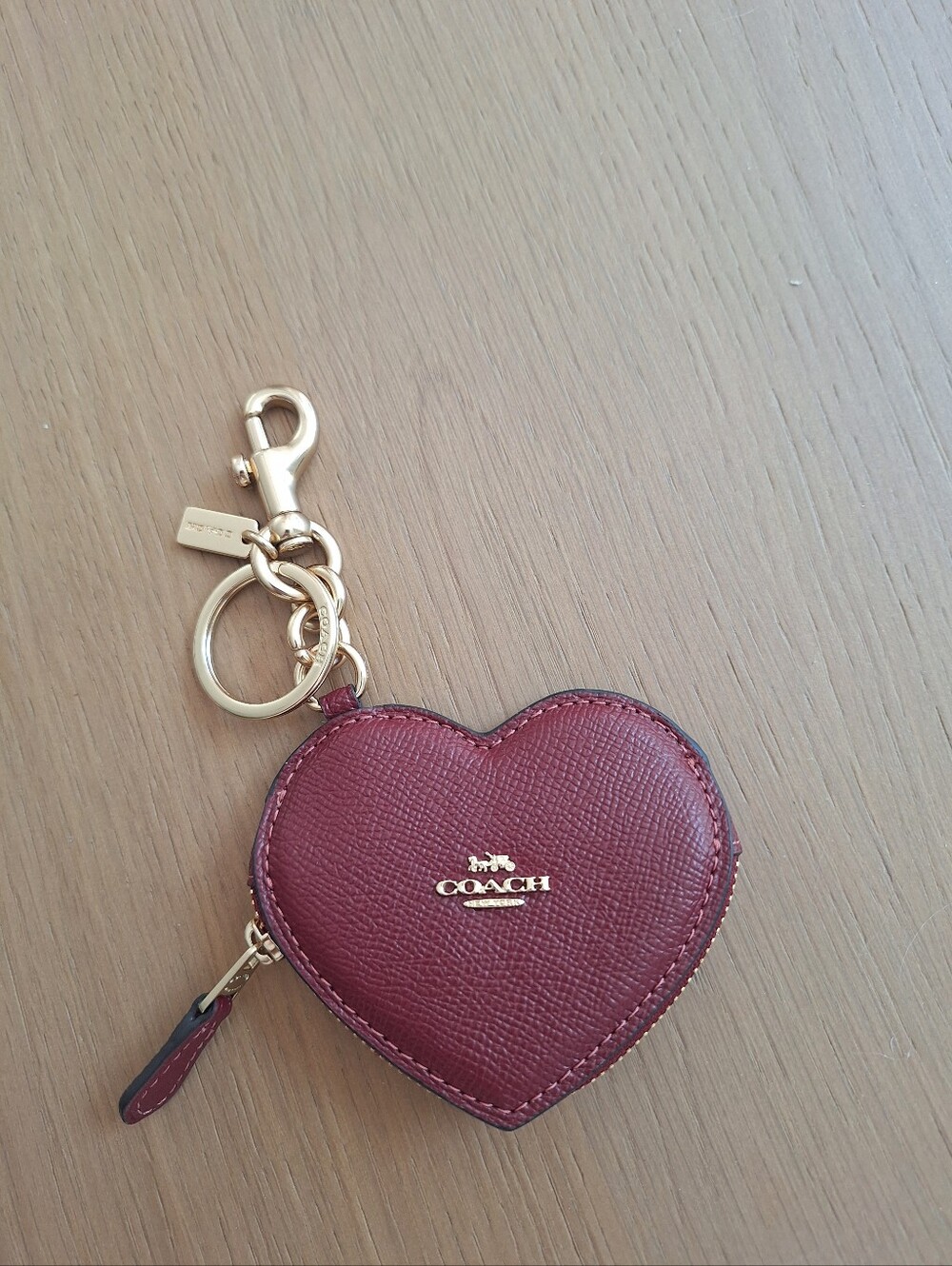 Coach CP368 Heart Bag Charm IN Gold/Dark Ruby
